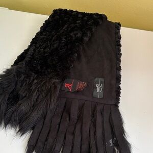 Adrienne Landau Black Faux Fur Scarf 8” X 48”